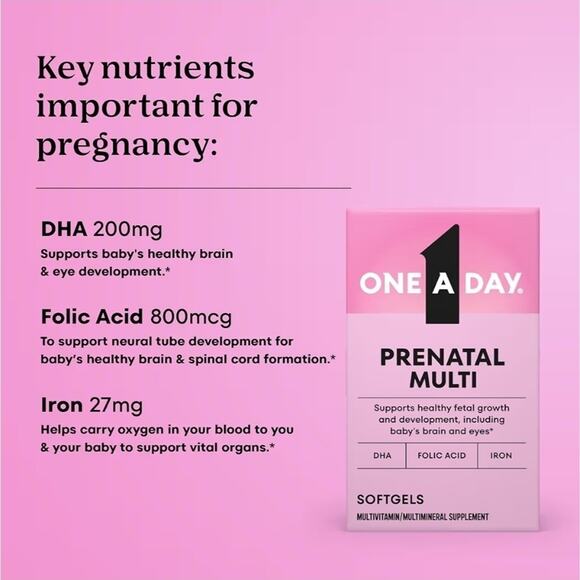 One A Day Prenatal Vitamins, Folic Acid, Iron, Omega 3 (DHA), 30 Count - Picture 3 of 5